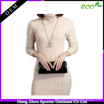 16FZSW05 fashionable cable knitted sweater women cashmere dress